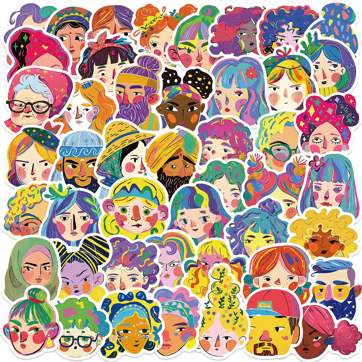 

50pcs Cartoon Colorful Abstract Figure Stickers Toy For DIY Scrapbook Phone Fridge Laptop Luggage Car Waterproof Sticker