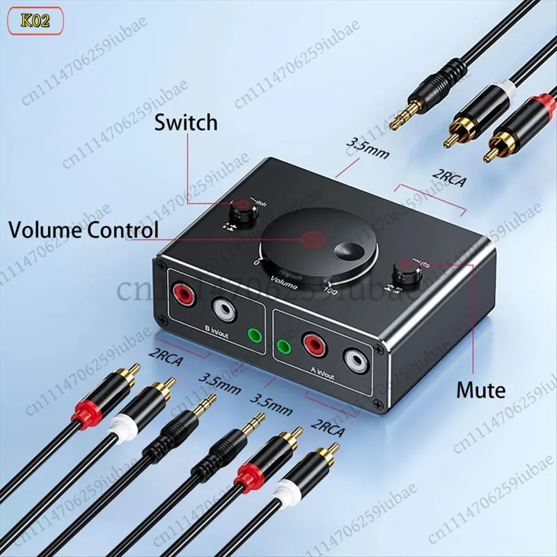 3.5mm RCA Stereo Bi-Directional Audio Switcher 1 in 2 Out 2 in 1 Out with Mute Button 3.5mm 2RCA Audio Selector
