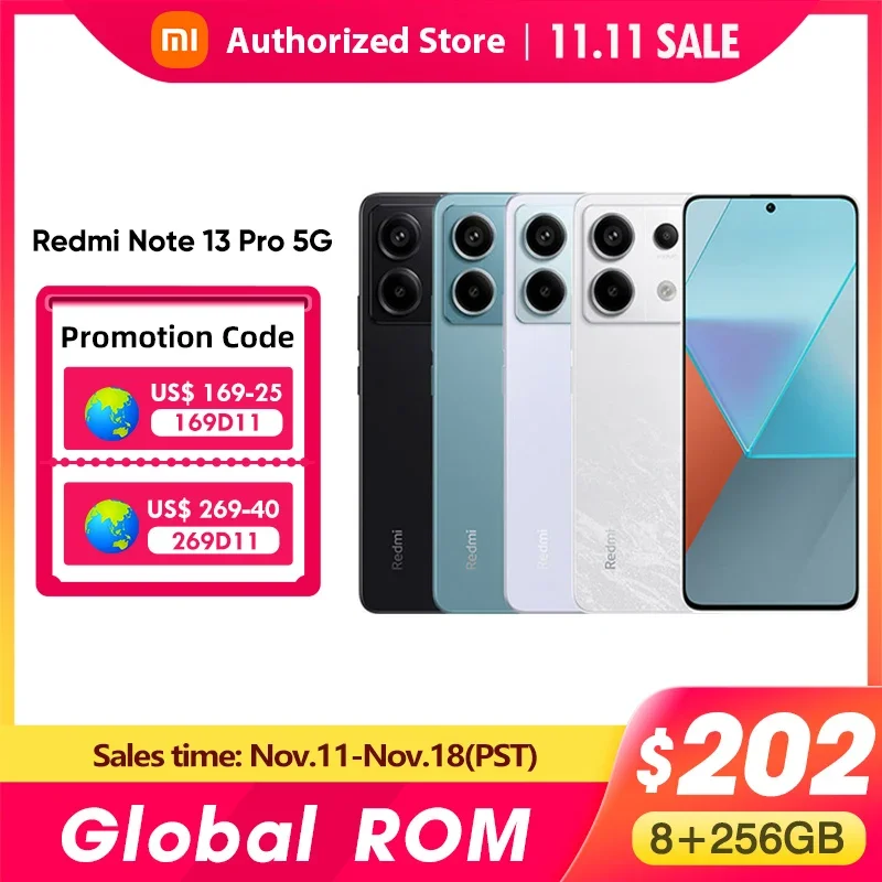 Global Rom Xiaomi Redmi Note 13 Pro 5G 120Hz screen 1.5K Snapdragon 7S Gen 2 5100mAh Battery 67W Fast Charging 200MP camera