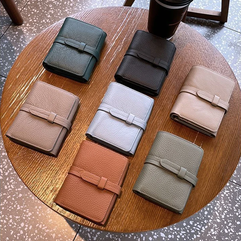 Top Leather Purse Women's Short Folding Wallet Pull-out with Multi-function Large Capacity Money Clip