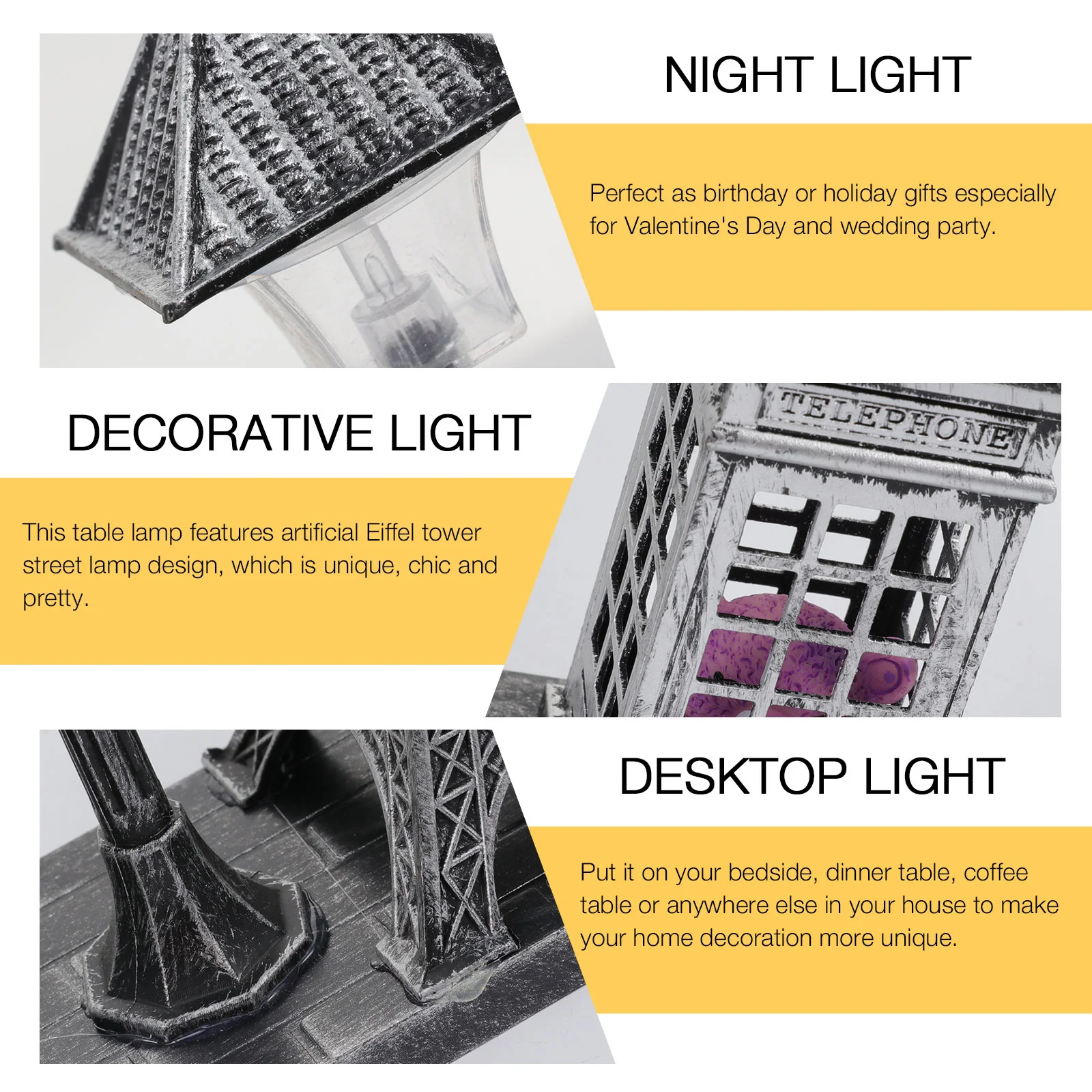 Night Light LED Desk Lamp Retro Eiffel Tower Statue Sculpture Street Ornament Desktop Home Office