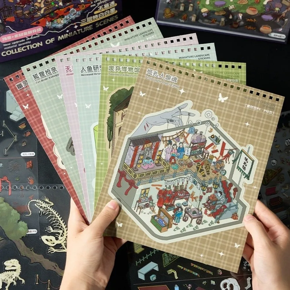 

Horror Theme Landscape Sticker PET 8 Scenes 20 Sheets 3D Cabin House Collage Haunted Castle Miniature Scene Stickers DIY Crafts