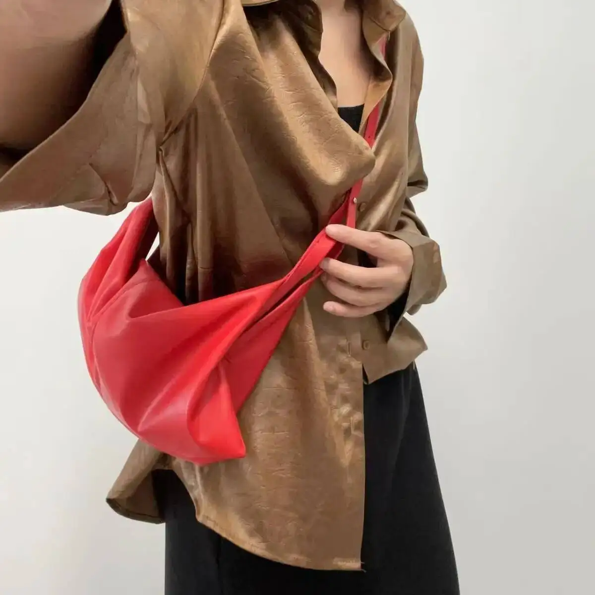 Bloom Vintage Red Crossbody Wallet Women Retro Soft Leather Casual Messenger Ladies Y2k Hobos Bags Handbag Aesthetic