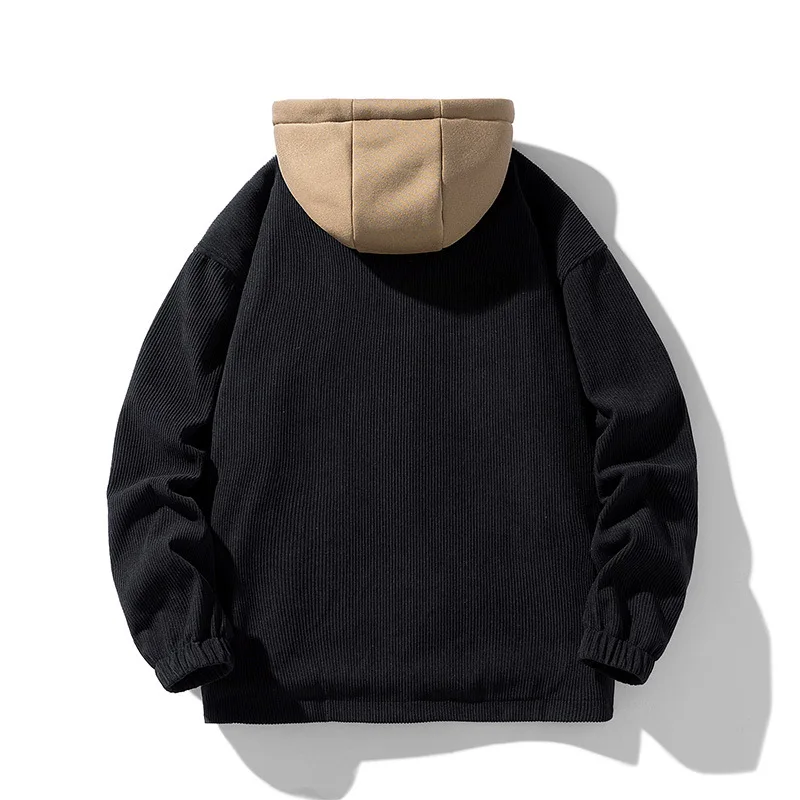 سترة سروال قصير من الصوف السميك للجنسين - سويت شيرت مزيف بغطاء للرأس مكون من قطعتين ملابس خارجية موضة خريف وشتاء #5