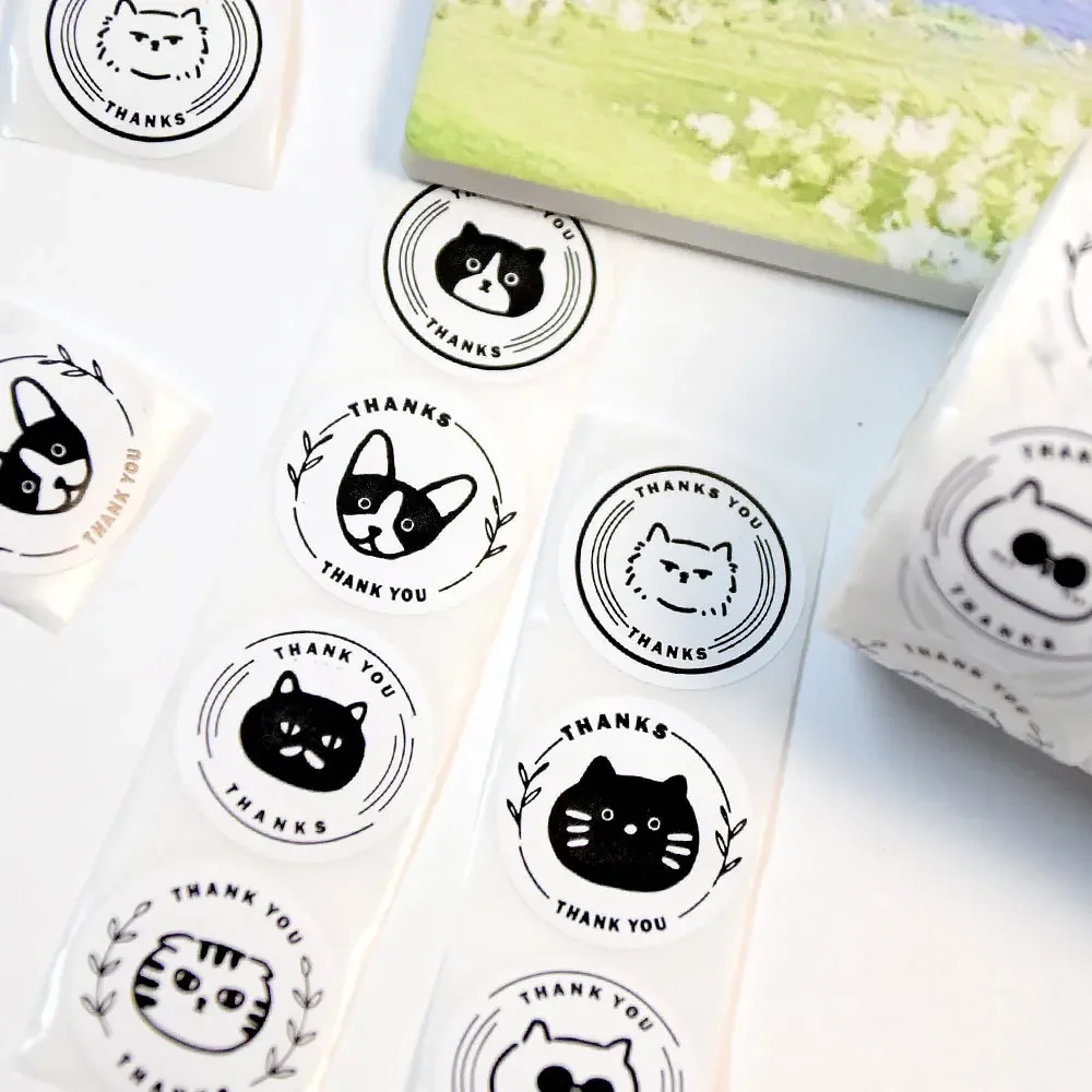 Cute Cat Dog Thank You Stickers Roll elf-Adhesive Thank You Decorative Stickers for Small Business Packaging Envelopes Gift Wrap view 6