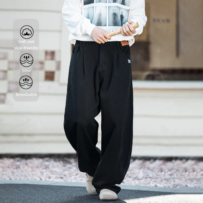

TFETTERS Brand Men's Vintage Pleated Denim Pants Casual Loose Jeans Letter Embroidery Spring New Arrival Hip Hop Urban Fashion