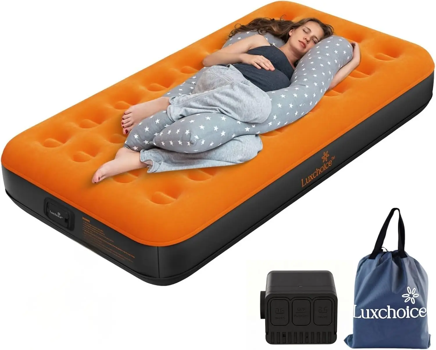 Twin Air Mattress with Built-In Rechargeable Pump, 9'' Inflatable Camping Mattress, Portable Blow-Up Air Bed for Tent, Travel, Guests, Home & Outdoors