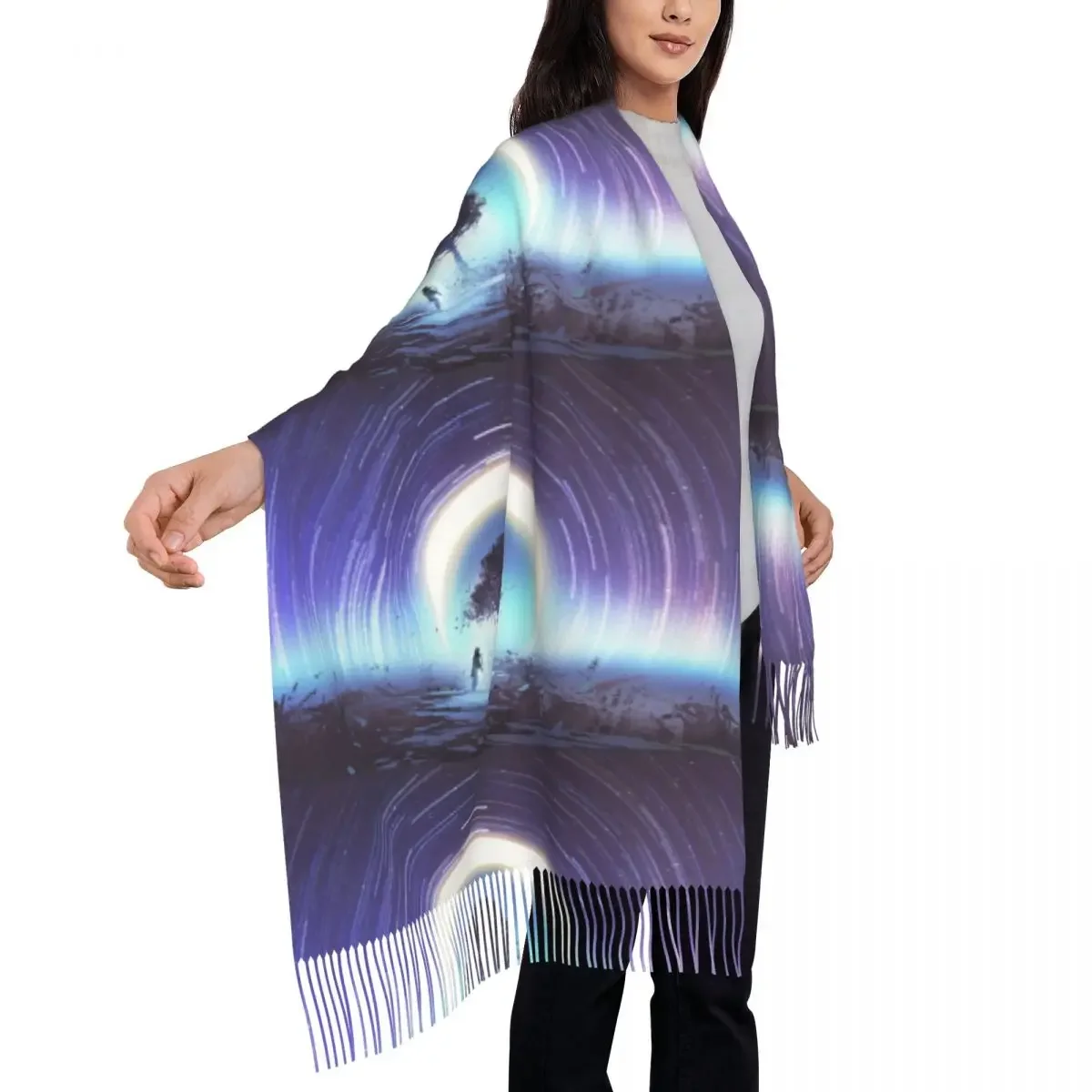 Trails And Moon In The Digital Art Sky Women's Pashmina Shawl Wraps Fringe Scarf Long Large 