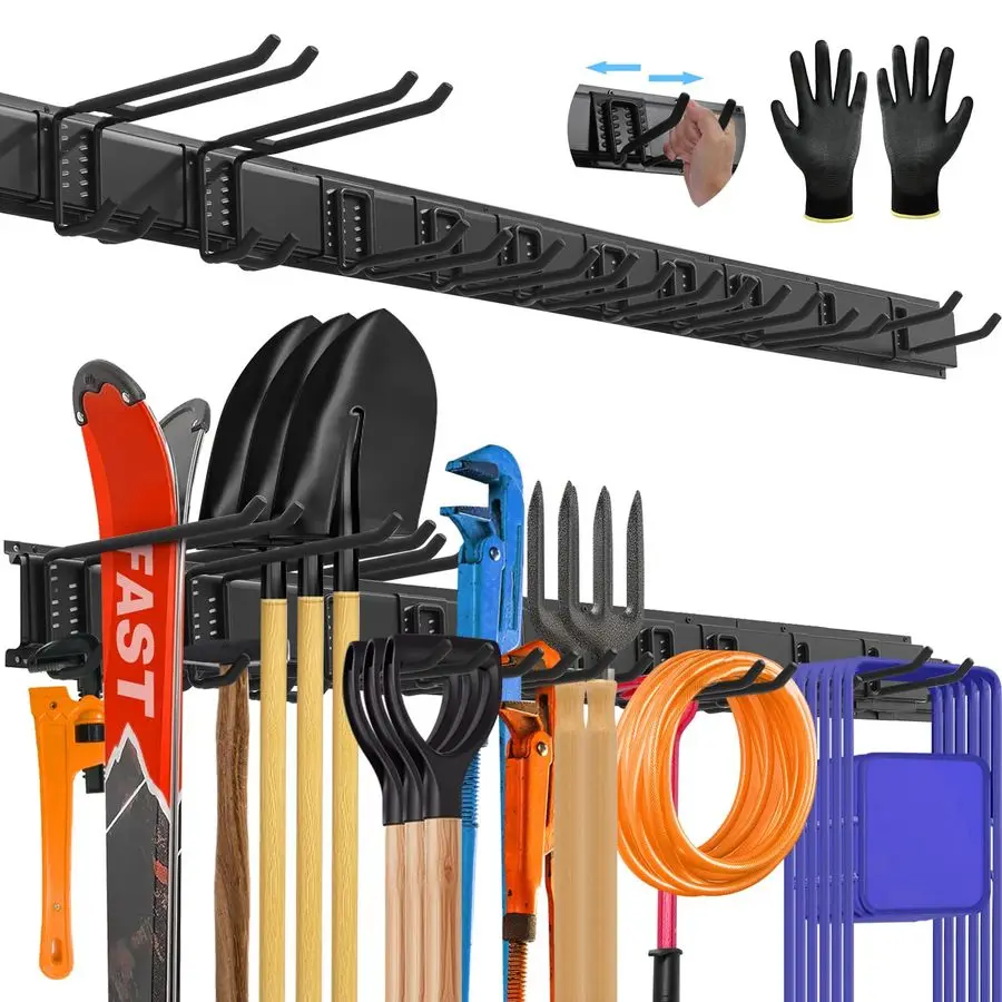 

AllMetal Garage Tool Organizer Wall Mount HeavyDuty Tool Rack Holds 680 lbs, Adjustable Hooks for Garage, Yard, and Garden Equip
