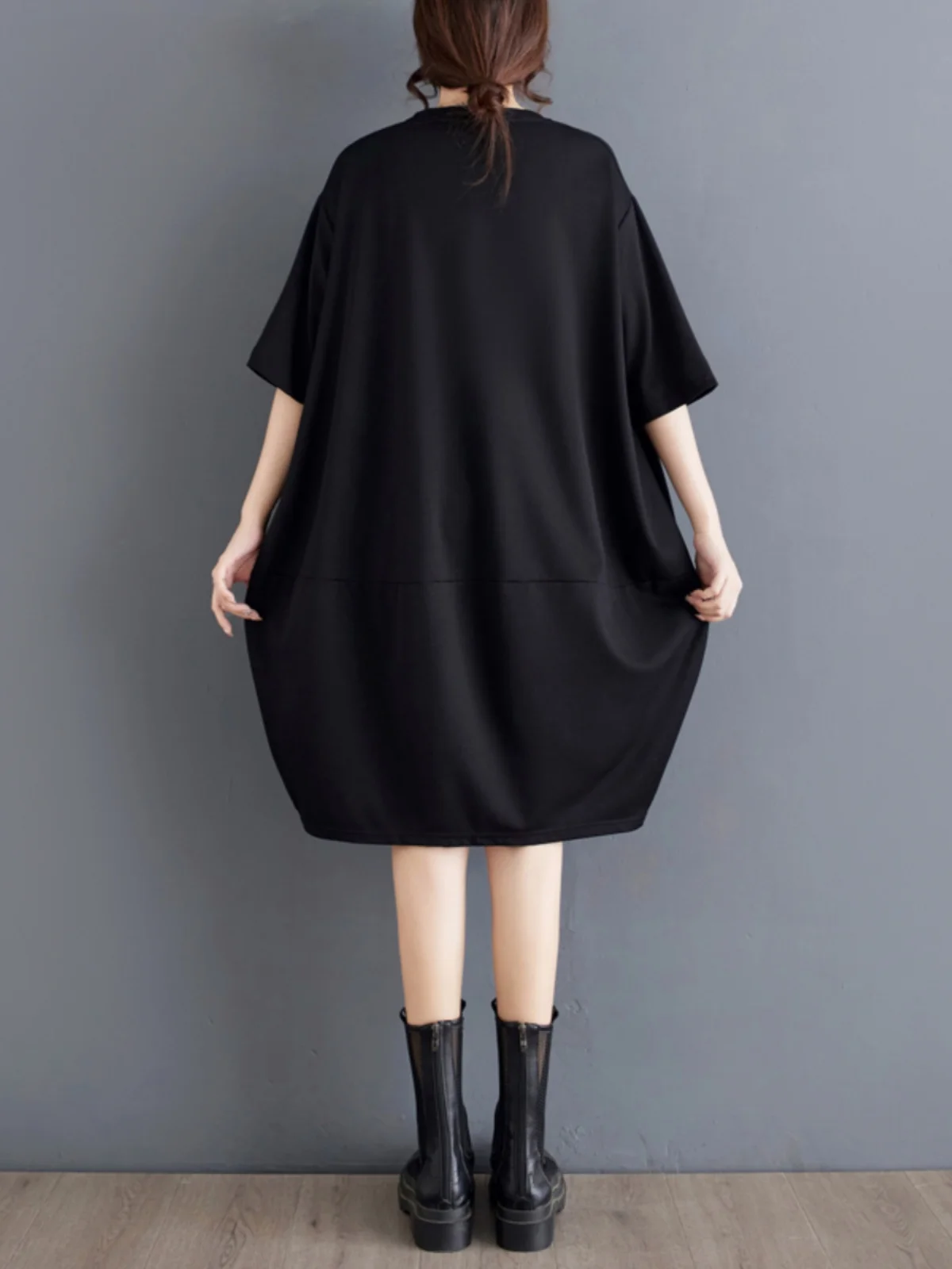 Ele femme ample Midi Dr Floral plissé ort Sve t-shirt jupe Vintage Sle été trajet pièce unique