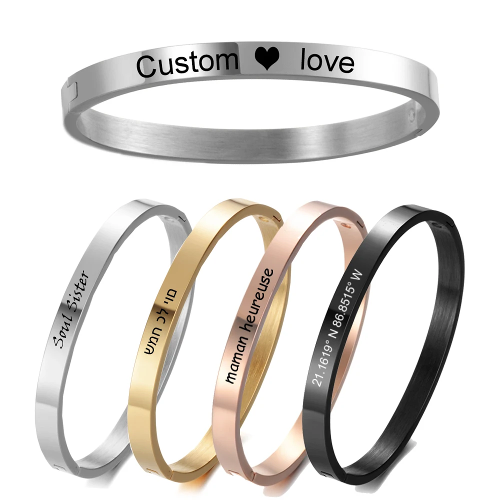 Spersonalizowana bransoletka dla kobiet Szerokość 5 mm Niestandardowe grawerowane bransoletki z imieniem Bransoletka Biżuteria ze stali nierdzewnej Armbanden Pulsera
