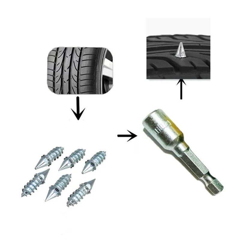 200pcs 6*27mm Alloy Tire Studs Anti-slip Snow Nails for Car Off-road Motorcycle Bike Tyre Sole Cleats Winter Anti-ice Spikes