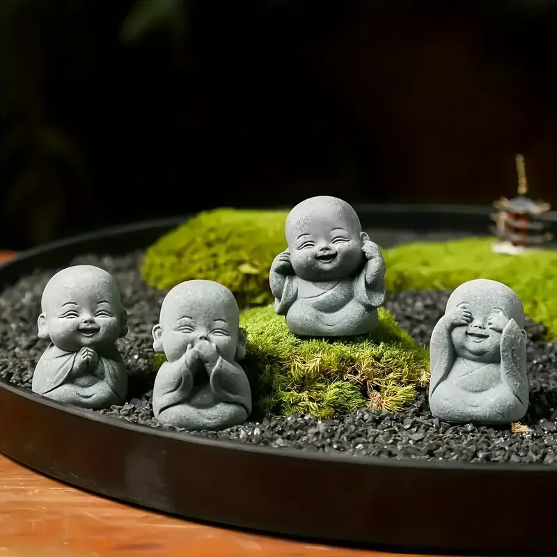 1/4PCS Cute Stone Little Monk Statues Home Decor with Serene Zen Vibes Decor for Meditation Space Desk Outdoor Meaningful Gifts