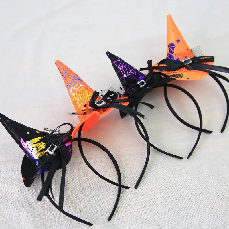 Halloween Scary Witch Mini Hat On Headband Pumpkin Witches Sequin Headband Witches Hat Ghost Head Boppers Fancy Hair Accessory