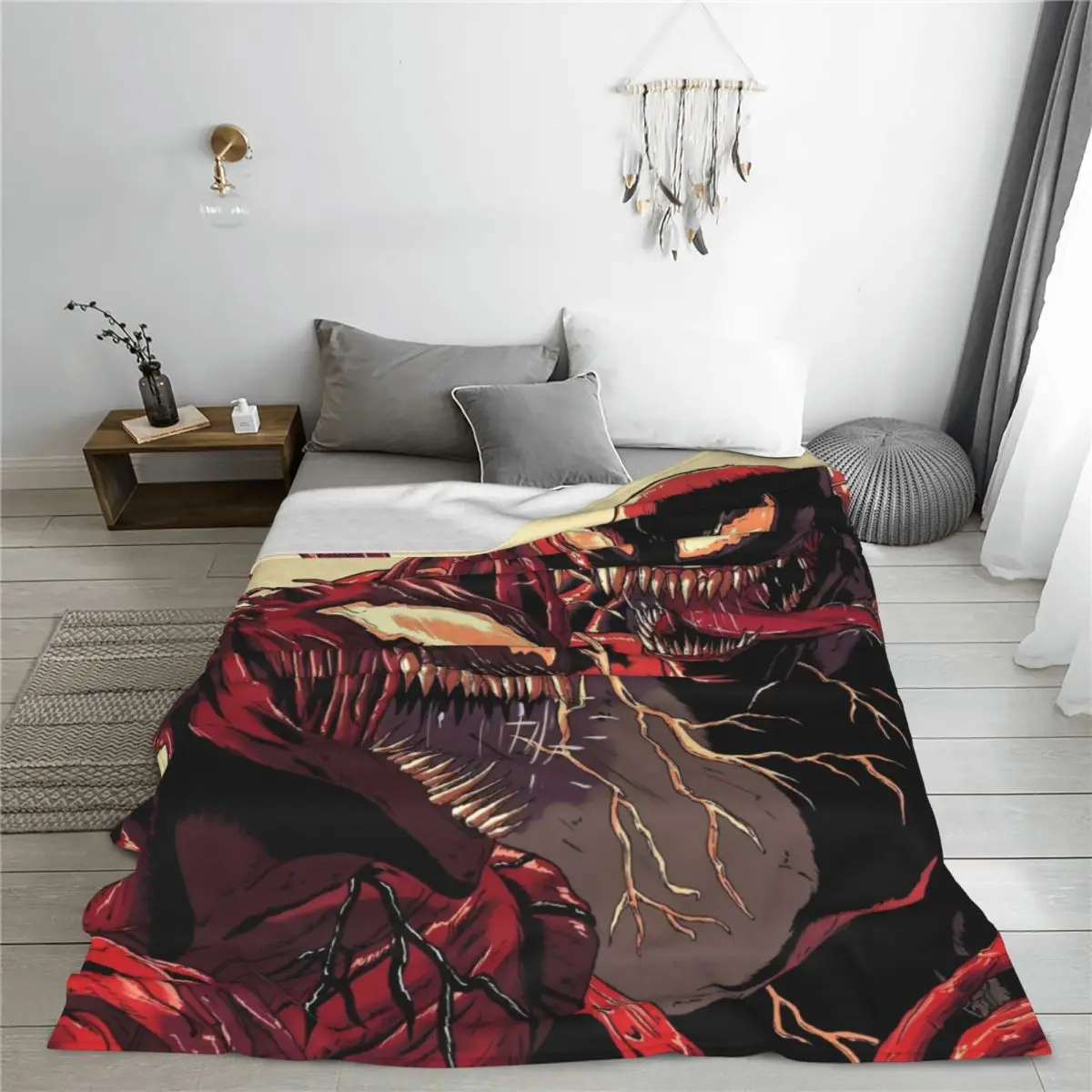 Venom Let There Be Carnage Flannel Throw Blanket Grin Comic Cartoon Blankets for Home Ultra-Soft Bed Plush Thin Quilt Breathable