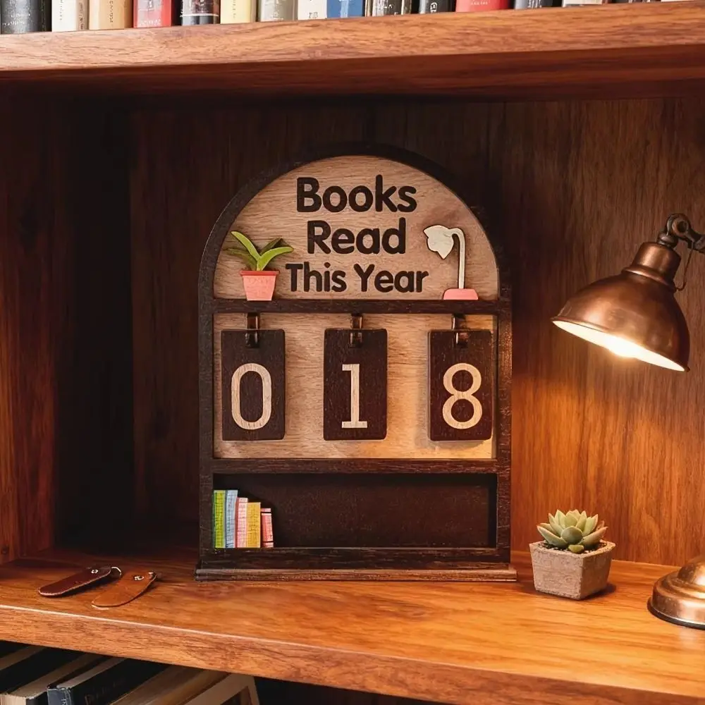 Dieses Jahr Holzbücher Lesezähler Rustikaler Vintage Robuster Baubuch Lesezähler Schild Jährlicher Lesetracker