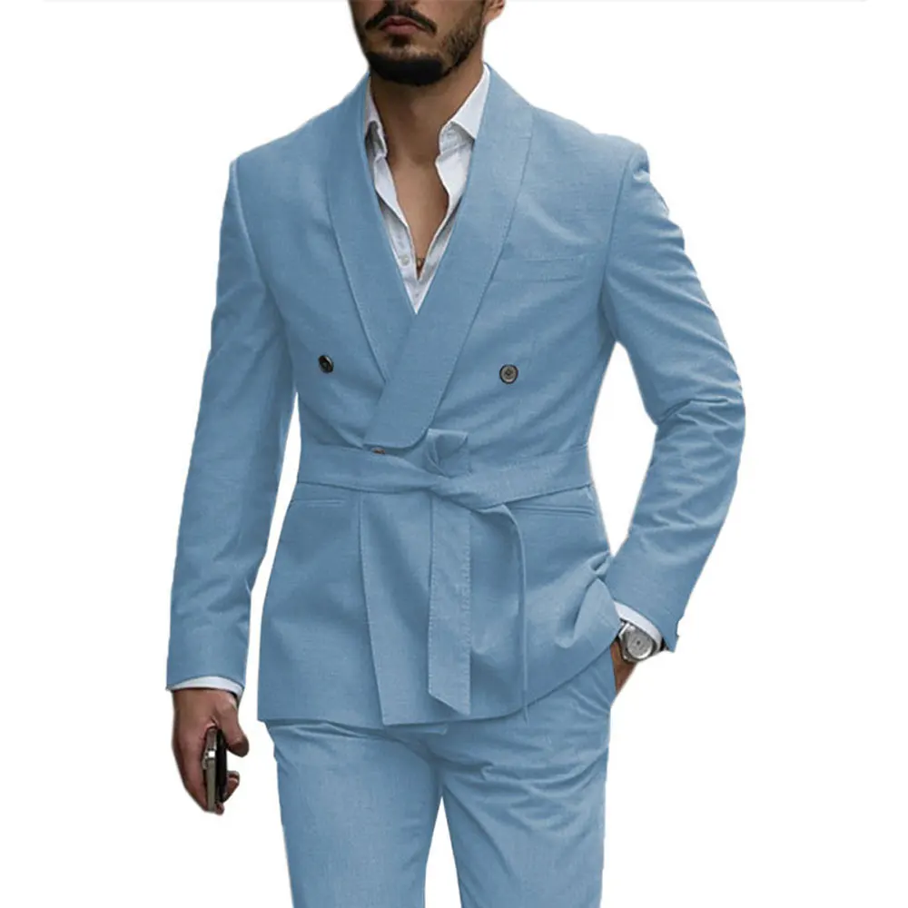 

DV055 Customize Men's Suit 2 Piece Belt Style Set Groom Best Man Casual Tuxedos For Wedding (Blazer +Pants )