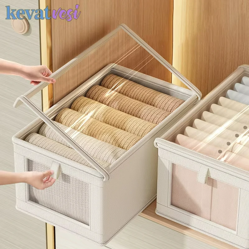 

1PCS Foladable Clothes Storage Box with Cover Closet Storage Box for Underwear Socks Moisture and Dustproofwardrobe Organizer