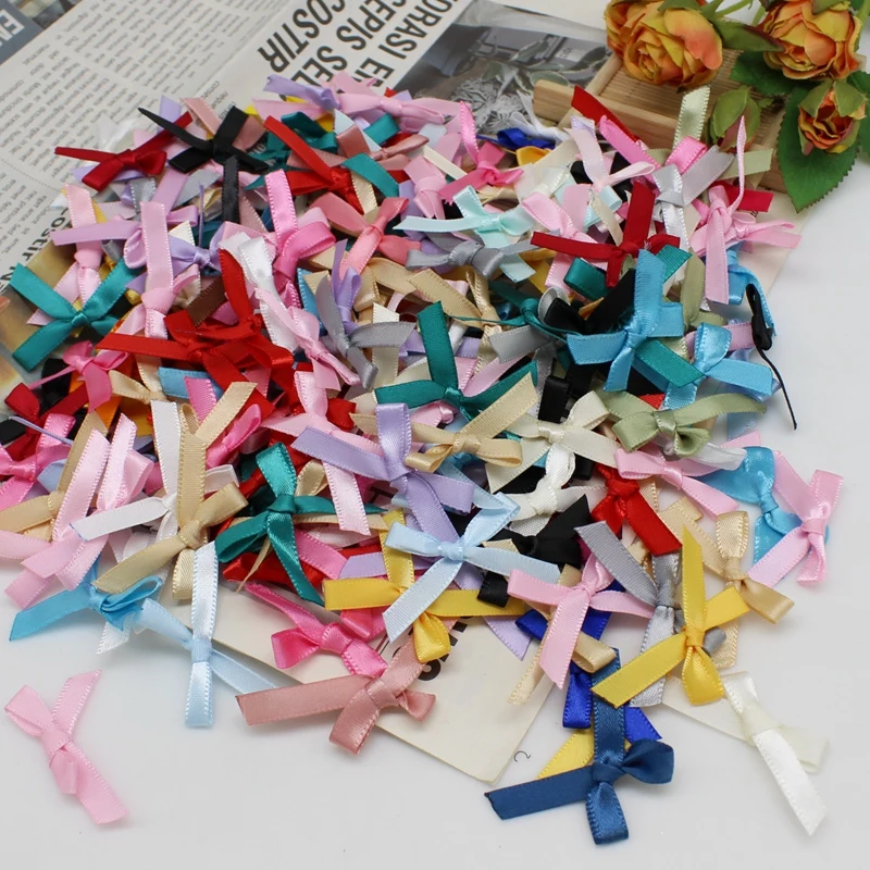 100pcs or 200PCS 20MM-30MM Satin Ribbon Bowtie Mix or Choose Colors Children Clothes Accessories Craft Gift Decorative