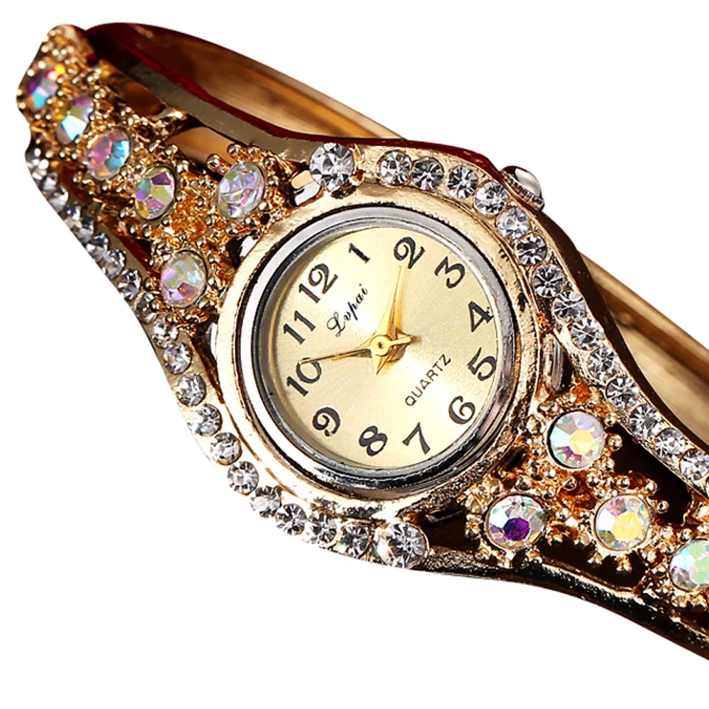 Women's Luxury Colored Diamond Bezel Elegant Bracelet Watches Hot Fashion Exqusite Small Strap Watch Girl's Birthday Gift view 2
