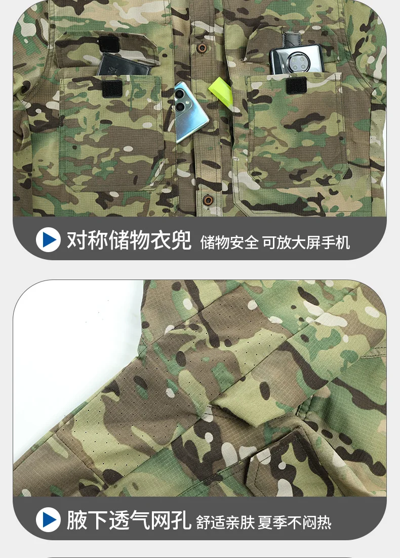 Schnell trocknender, atmungsaktiver Mesh-Camo-Arbeitsanzug, mikroelastisch, schmutzabweisend, zweiteilige Arbeitsschutzuniform für den Bau A – Detail 21