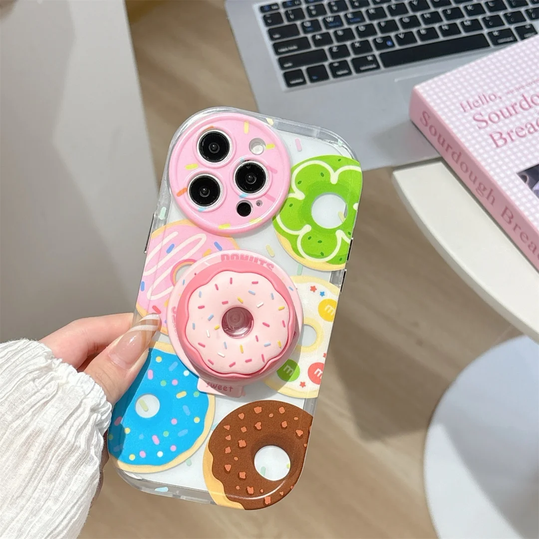 

Delicious Donuts Wireless charging Magsafe Magnetic Stand Phone case For iPhone 14 16 15 16 Pro Max Silicone back﻿