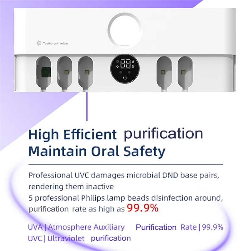 

A47F-Automatic Induction Toothbrush Holder, 5600Mah Rechargeable, Cordless Wall-Mounted Bathroom Toothbrush Holder