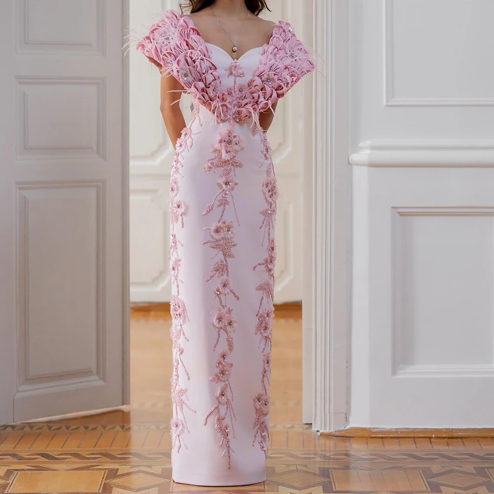 

Customized Straight Evening Dresses Floor-length Off The Shoulder Sleeveless Prom Gown Fashion Crystal Flowers Party Gown