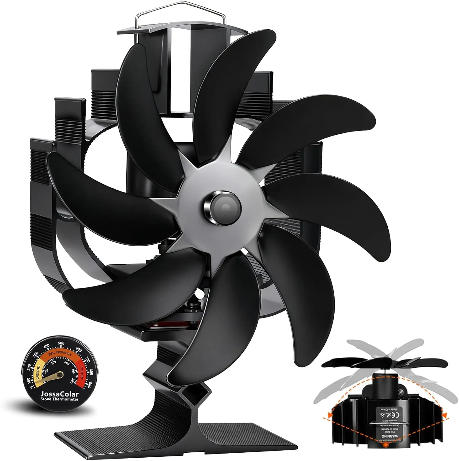 

Heat-Powered Wood Stove Fan with 8-Blade & Thermometer | Non-Electric Cocoon Fan | Fireplace Accessory