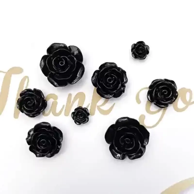 10Pcs/lot 4Size 3D Black Flower Charms Resin Flatback Cabochon  DYI Jewelry Making Phone Case Decor Accessory