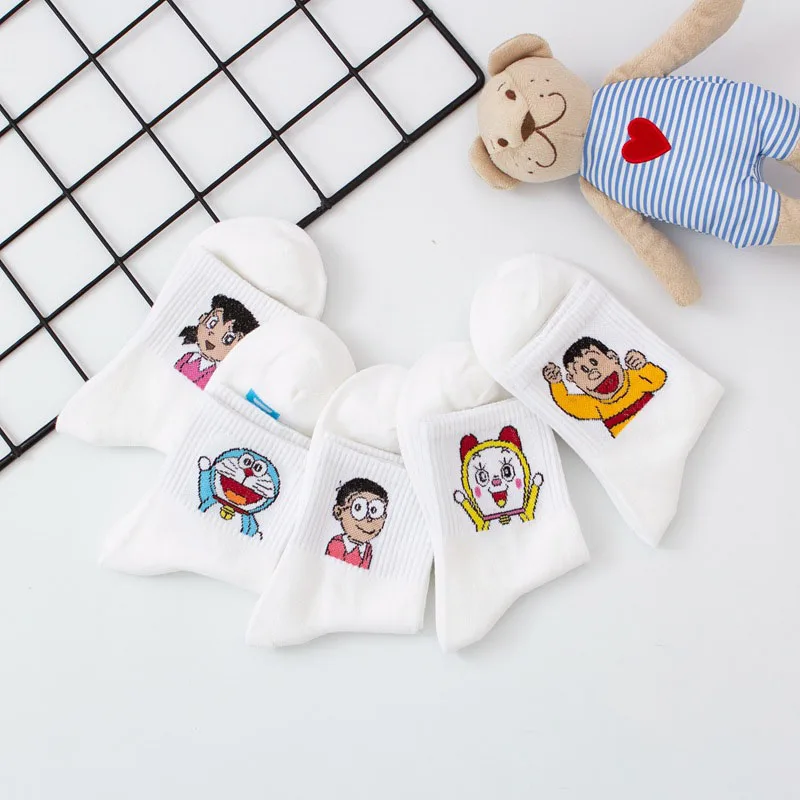 New Kawaii Doraemon Nobita Shizuka Gian Dorami Medium Tube Cotton Socks Cartoon Fashion Sporty Wind Student Gift for Boys Girls