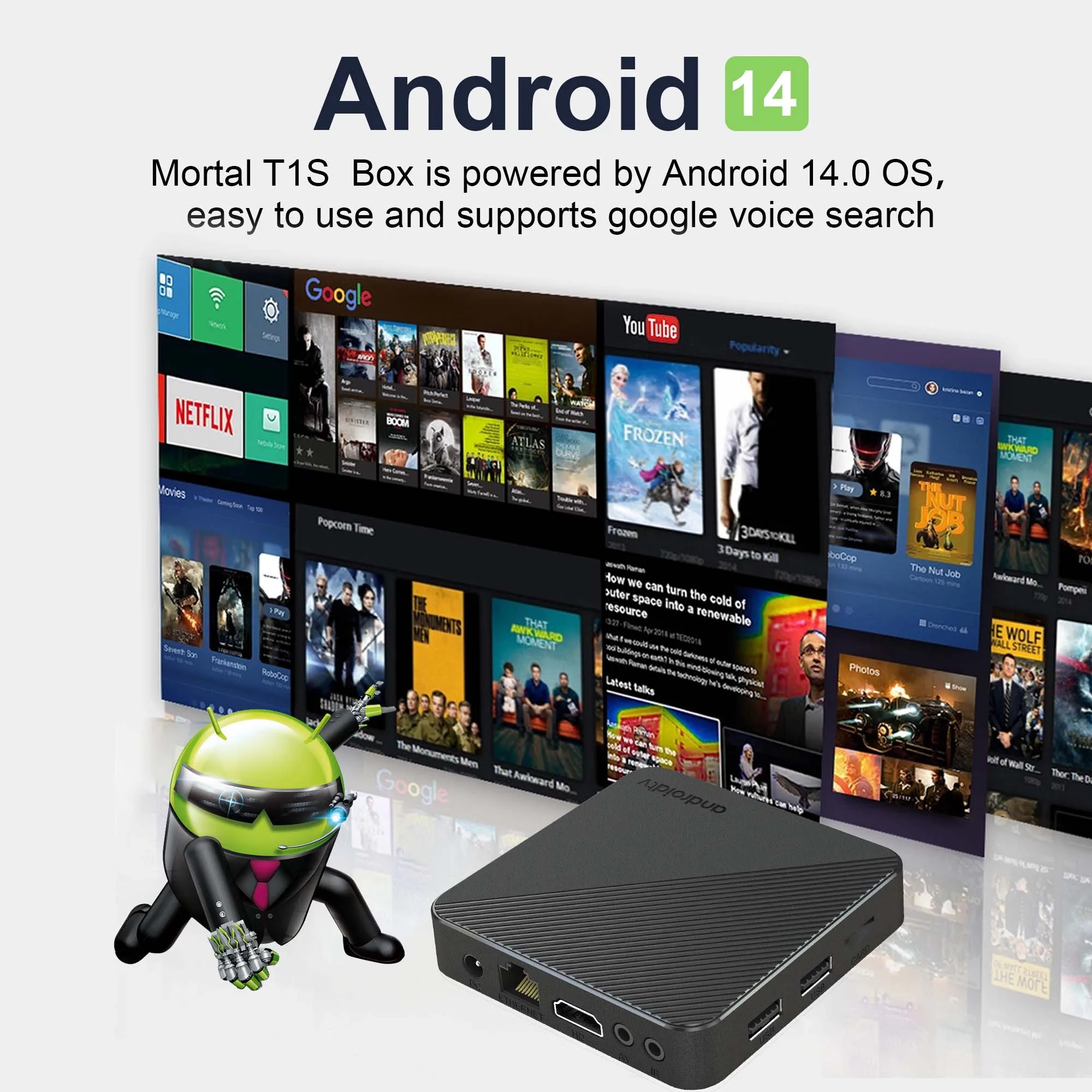 Android Box Mortal T1S Android 14 Allwinner H313 Set Top Box Wifi6 HDR10 BT5.0 Google Assistant YouTube Streaming Player TV Box