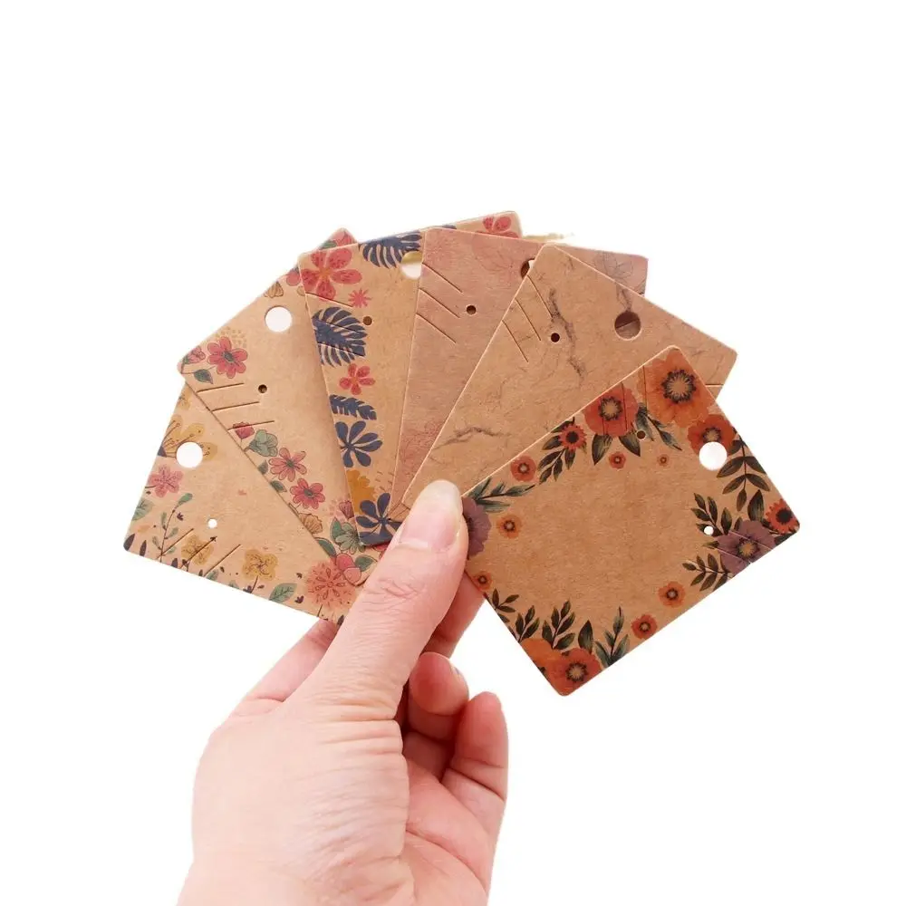 Cartes d'Exposition de Motifs de Fleurs en Papier, Carton Marron, Cartes d'Exposition de Bijoux