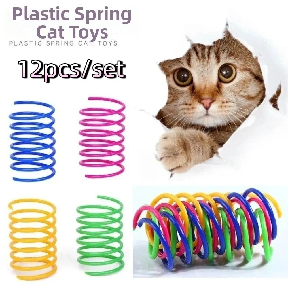

12pcs/set Colorful Cat Spring Toy Scratch Resistant Bite Resistant Kitten Spiral Springs Plastic Interactive Cat Toy Kitten Play