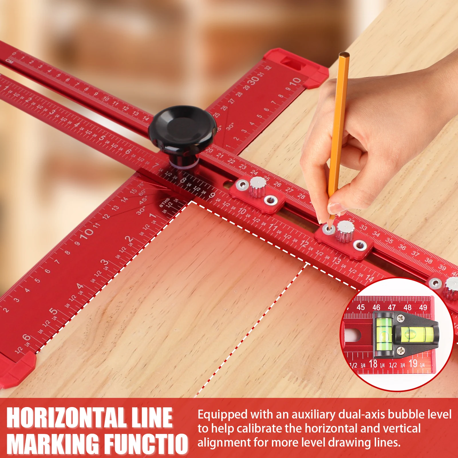 50cm 2 in 1 Drilling Positioning Ruler Combination Angle T-Shaped Ruler Cabinet Hardware Jig Drawer Installation Woodworking