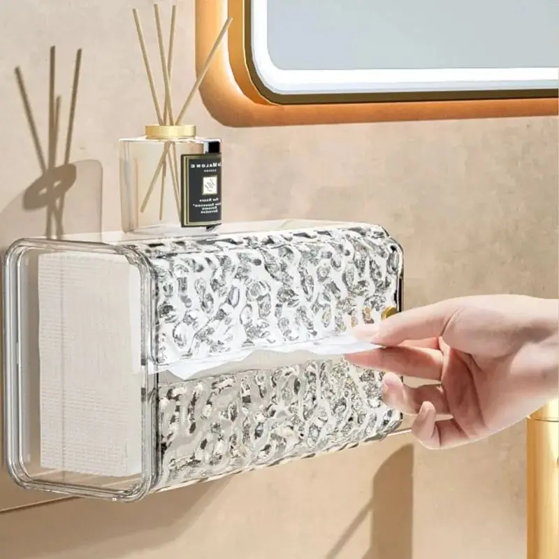 Transparent  Tissue Box Rectangular Tissue Storage Box Bathroom Wall Mounted Toilet Paper Case Desktop Napkin Box