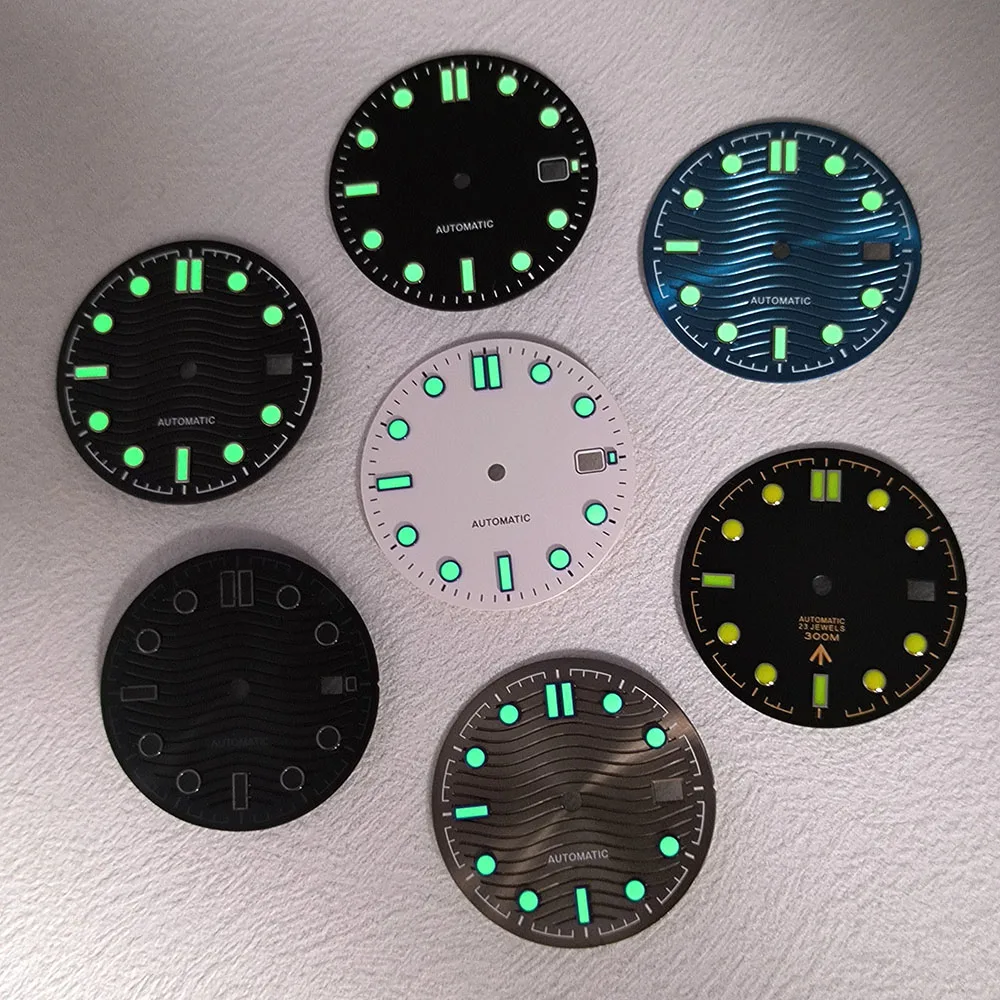 NH35 الطلب 32 مللي متر شعار مخصص الطلب صالح NH35/NH سلسلة الحركة اليابانية الأخضر مضيئة ساعة عالية الجودة تعديل الملحقات