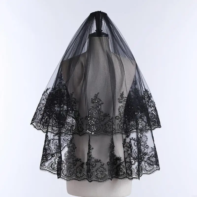 Halloween Costume Accessory Black Veil for Bride Wedding Black Veil for Cosplay Event Role Playing Bridal Hairpiece 