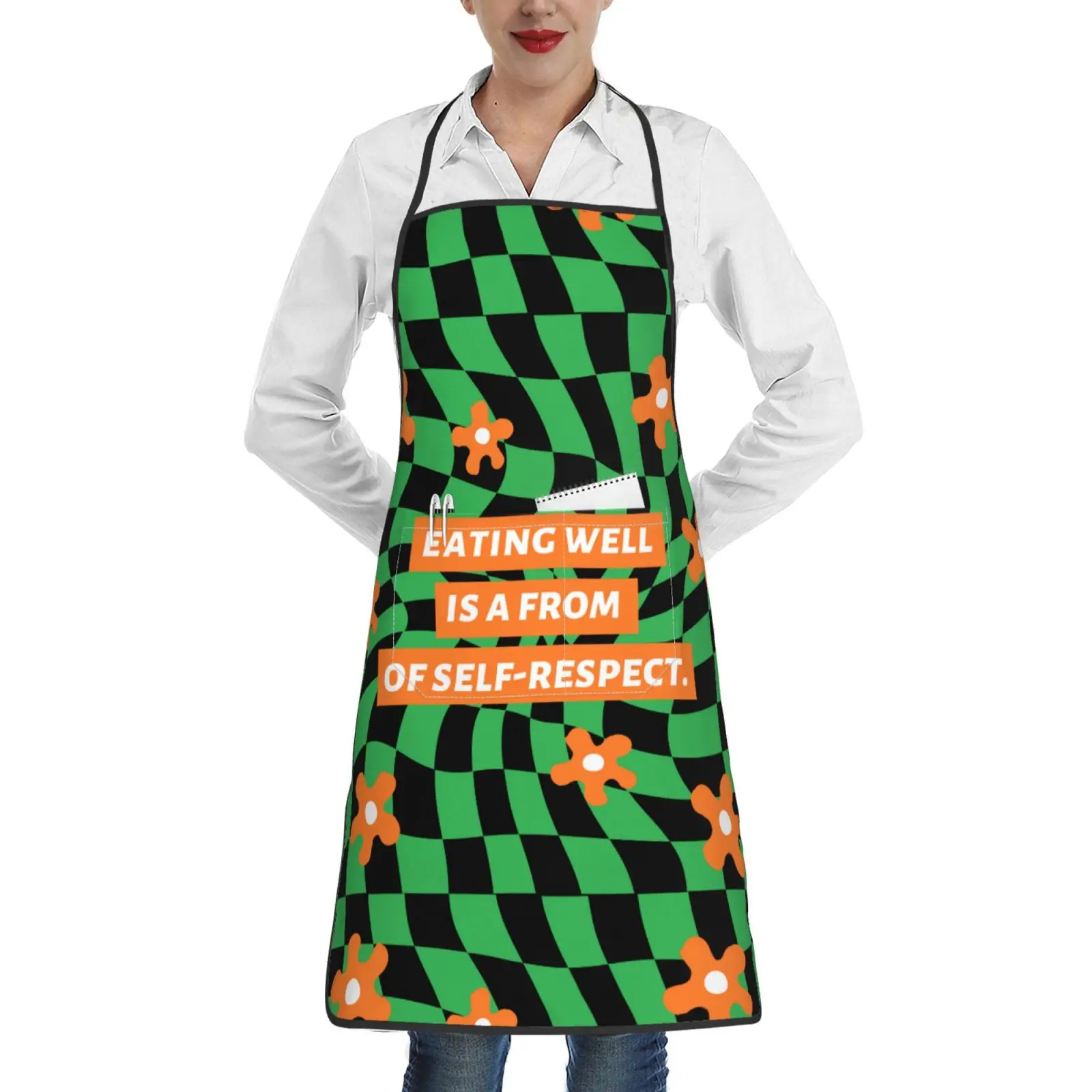 EATING WELL IS A FROM OF SELF-RESPECT Apron Chef Cooking Baking Tablier Waterproof Bib Kitchen Cleaning Pinafore for Women Men