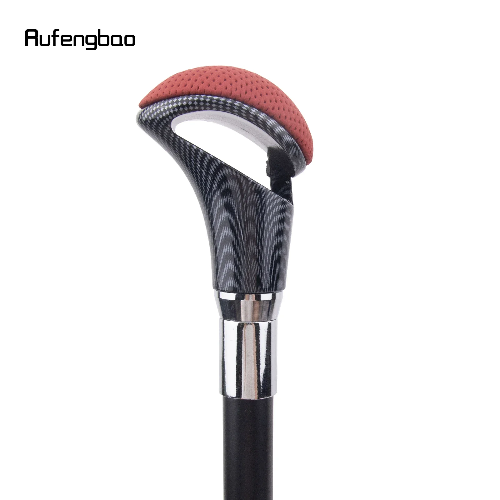 Red Black Leather Silver Walking Cane Fashion Decorative  Stick Elegant Cosplay Cane Crosier 94cm  Performance Stage Cane