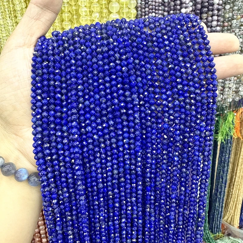 Natural Faceted Lapis Lazuli 2/3/4MM Small Tiny Round Loose Strand Stone Beads For Jewelry Making Bracelets Necklace Accessories