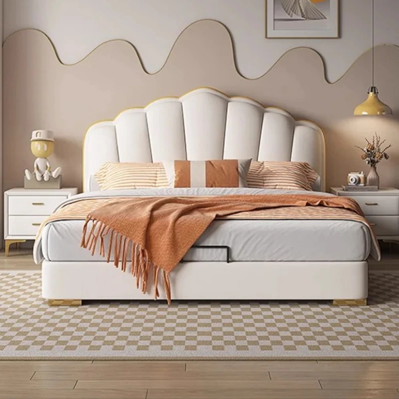 

Cream Style Master Bedroom Bed Modern Minimalist Platform Luxury Double Bed Frames Storage Wooden Cama De Casal Bedroom Stuff