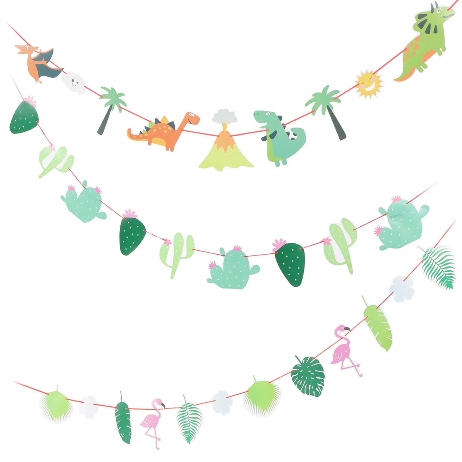 

3pcs Hawaiian Garland Flag Bunting Tropical Party Decorations Beach Leaf Ornament Banner For Home Garden Event