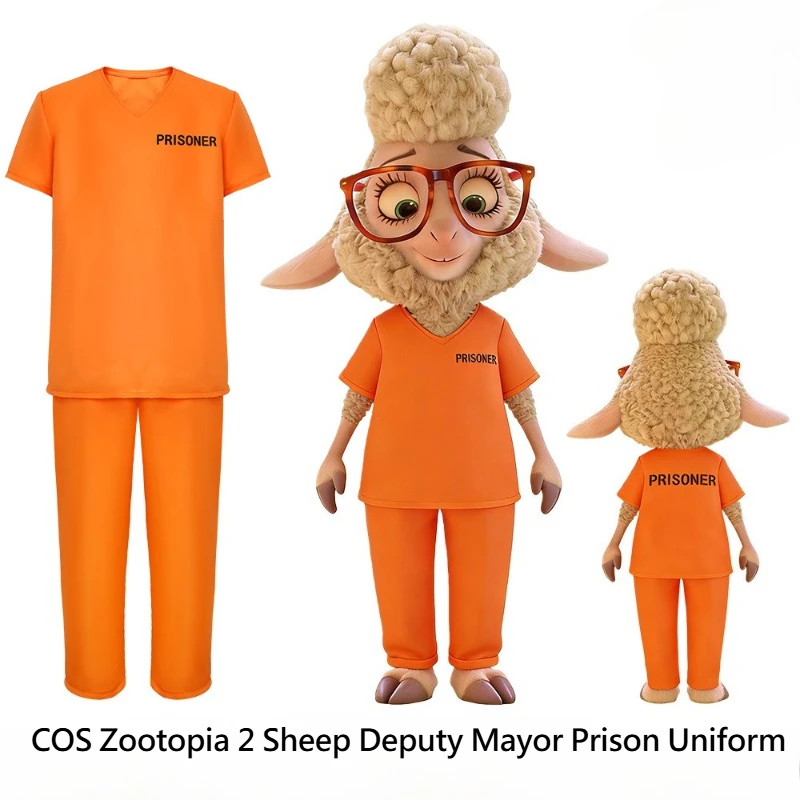 Zootopia-uniforme de prisión de 2 ovejas, traje Cos, fiesta temática, película, mismo disfraz de Cosplay, conjunto criminal para niños, uniforme naranja