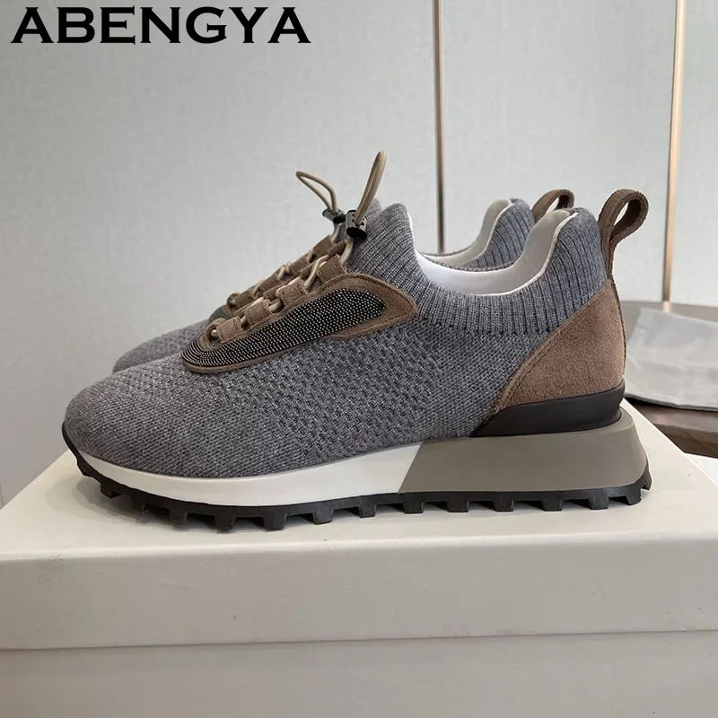 Women's Racing Running Shoes Knitted Cushion Stable Shoes Light Sneakers Autumn Winter Outdoor Breathable Tennis Shoes Woman