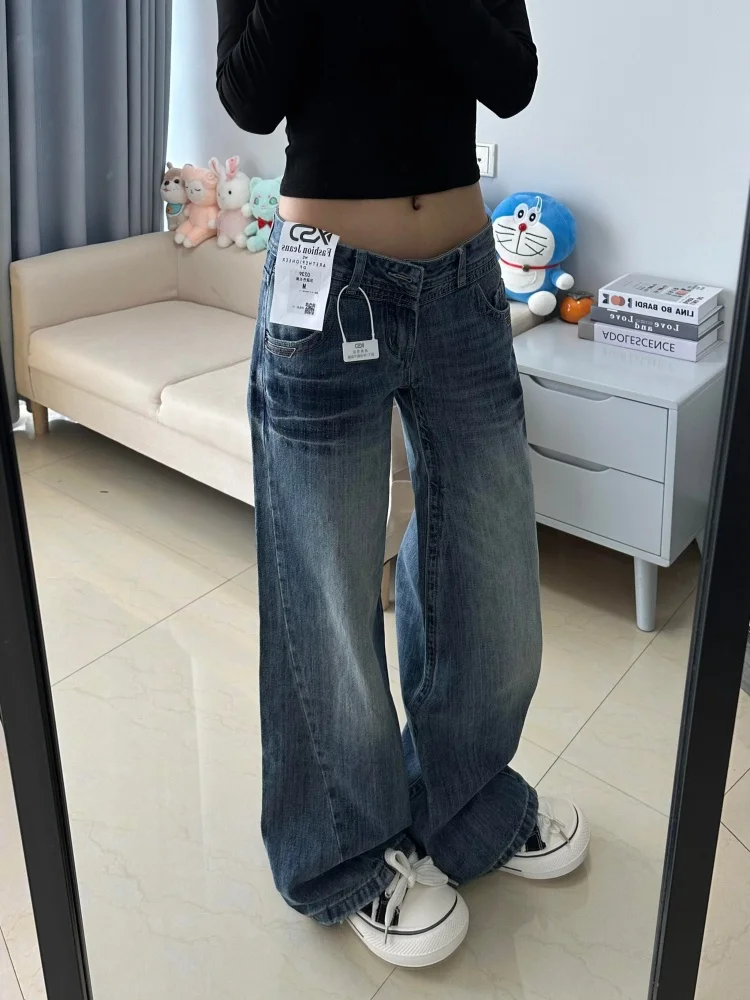 حجم كبير الأمريكية الرجعية Fce اصطف متوهج الدينيم الجينز المرأة فضفاضة غير ضيقة طماق سليم بنطال ذو قصة أرجل واسعة جرس بوت