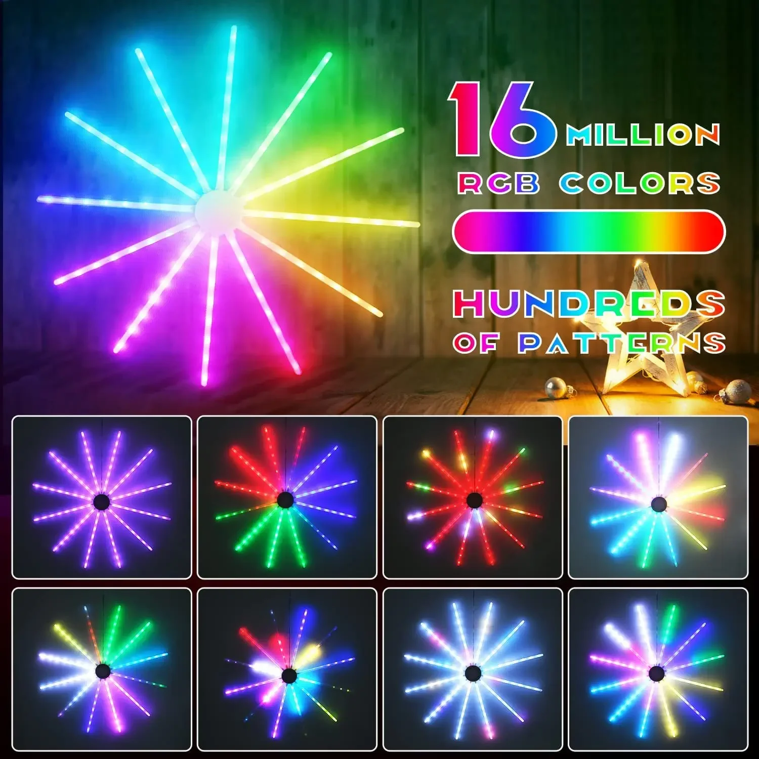 New 96LEDs Hanging Firework Lamps USB Fan Shape String Lights RGB Remote Christmas Garland Fairy Lights for Wedding Party Decor