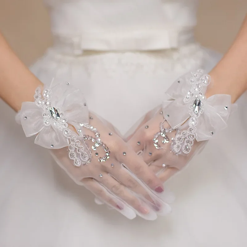 New Arrival Ivory Bridal gloves Ginger with Crystals Cheap Wedding gloves Wrist Length image 5