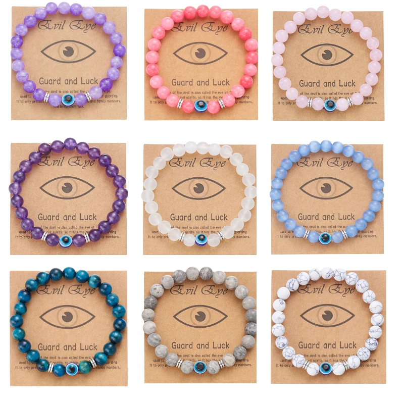 

Multicolor Evil Eye Beaded Bracelet For Men 8MM Bead Adjustable Elastic Bracelet Health Protection For Women Soul Jewelry Gift