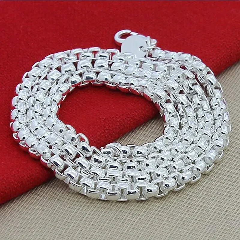 

925 Sterling Silver Exquisite Luxury Fashion Women Men Round Box Chain Wedding Noble Charm Necklace 20/24 Inches Jewelry